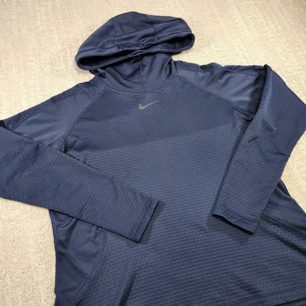 Nike Pro Hyperwarm Hoodie Women XL Blue Grid Fleece Lightweight Performance